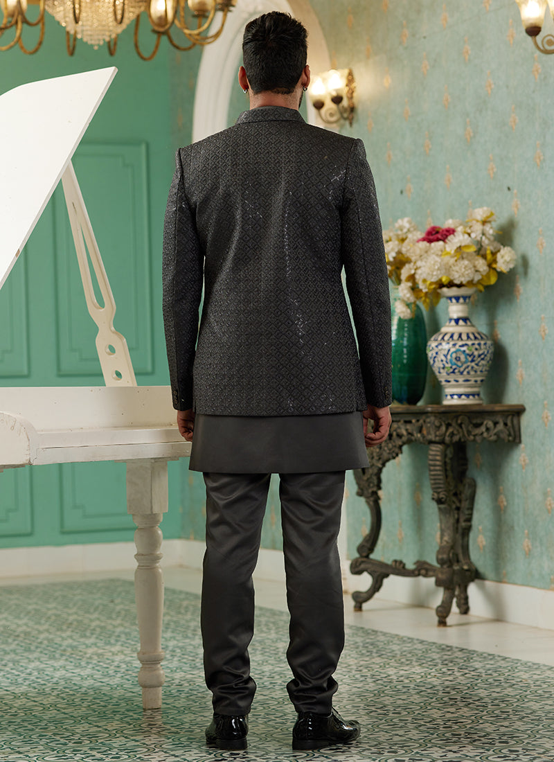Black Art Silk 3 Pcs Jodhpuri Suit | Traditional Attire for Wedding Wear