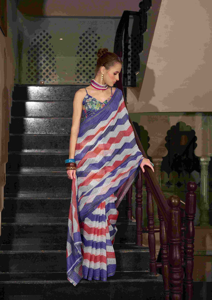 Breathable Linen Cotton Saree with Lining Work Design