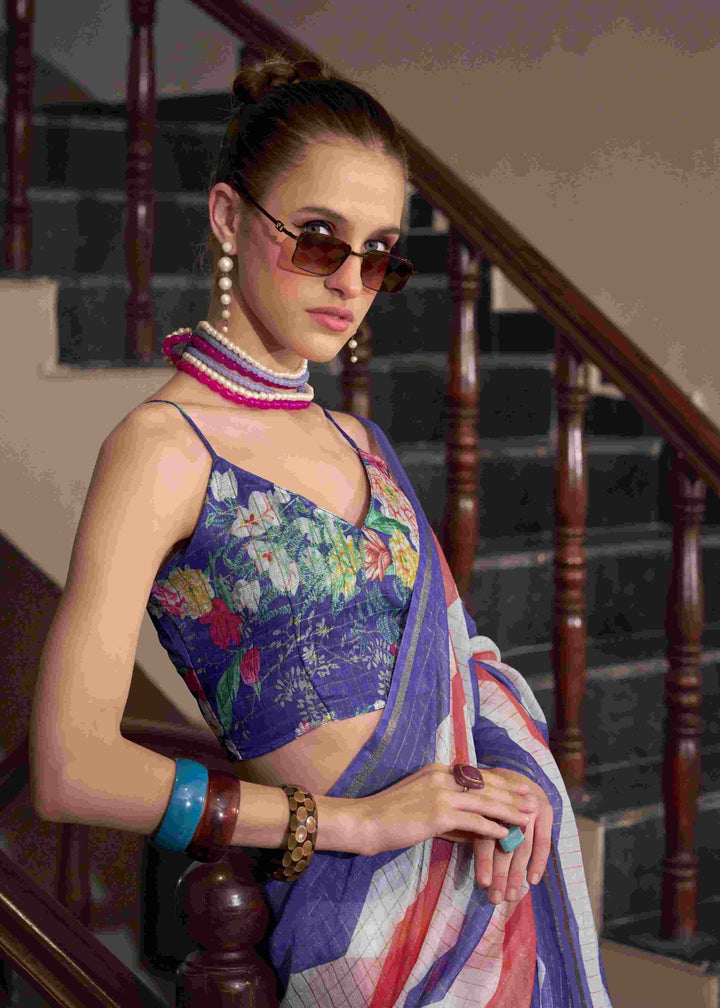 Breathable Linen Cotton Saree with Lining Work Design