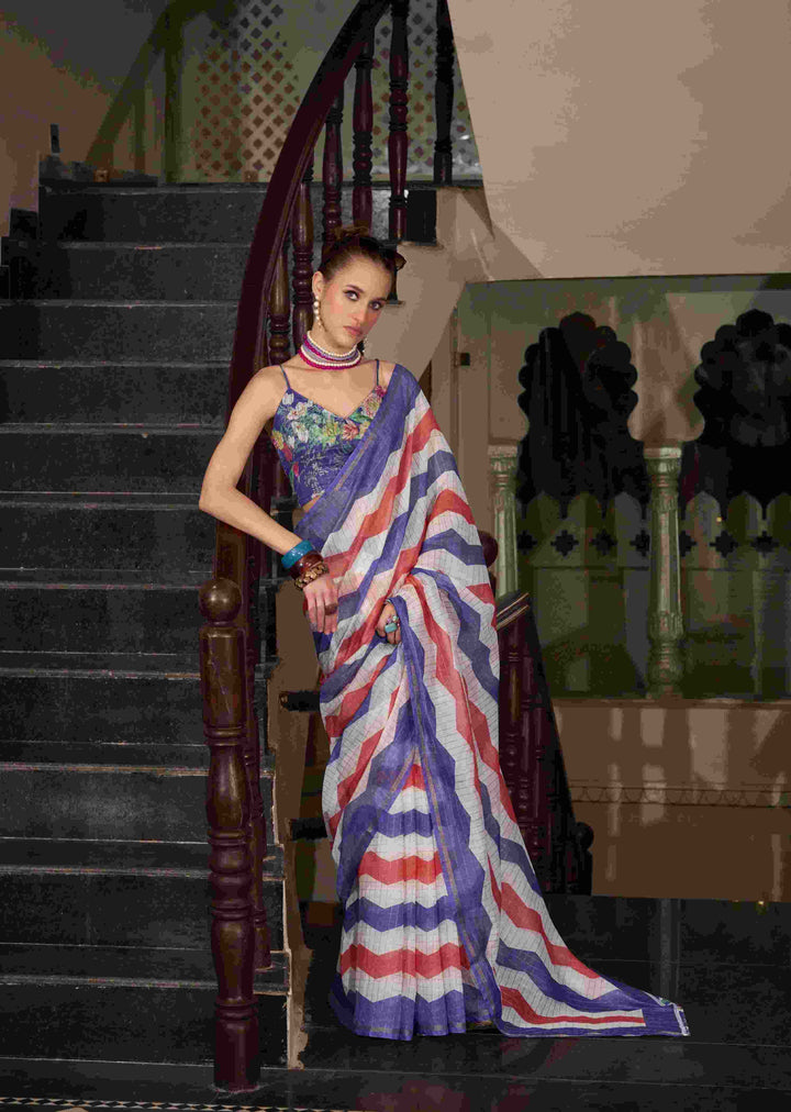 Breathable Linen Cotton Saree with Lining Work Design