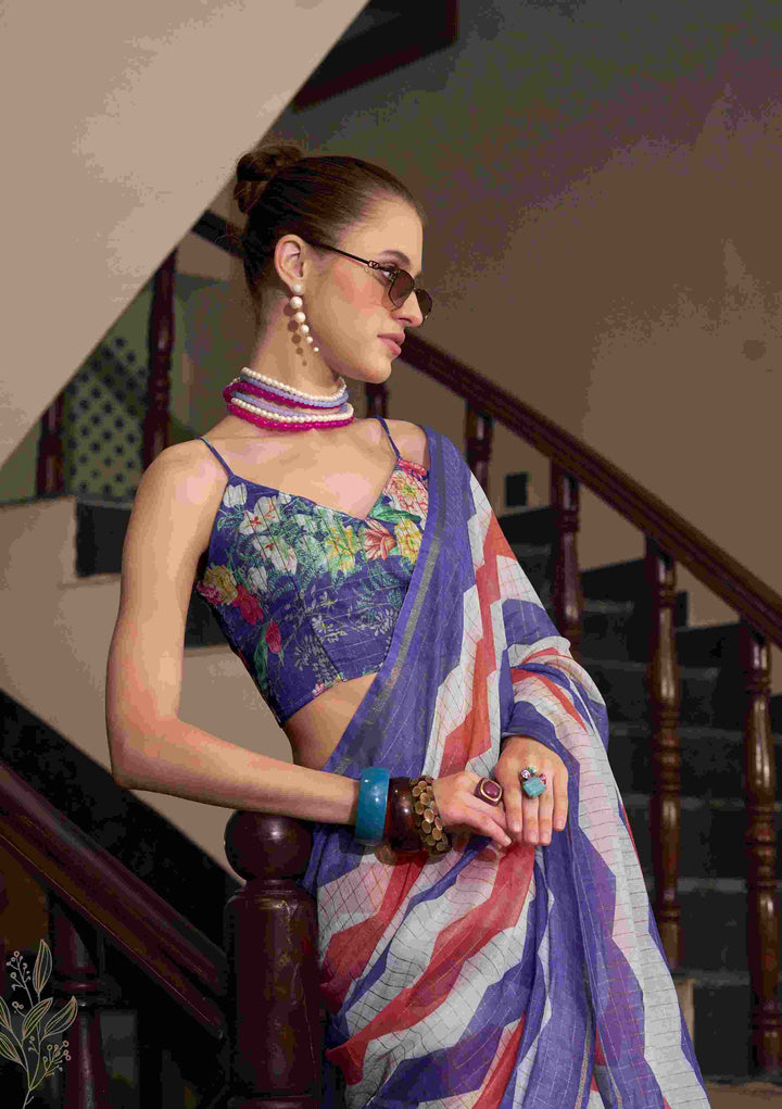 Breathable Linen Cotton Saree with Lining Work Design