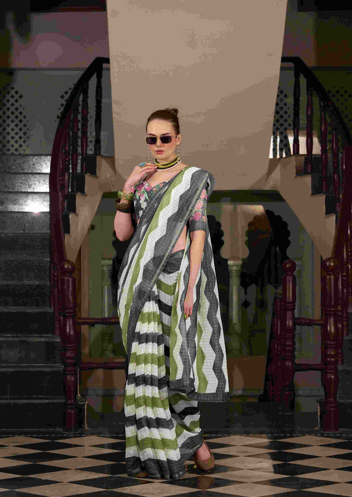 Breathable Linen Cotton Saree with Lining Work Design