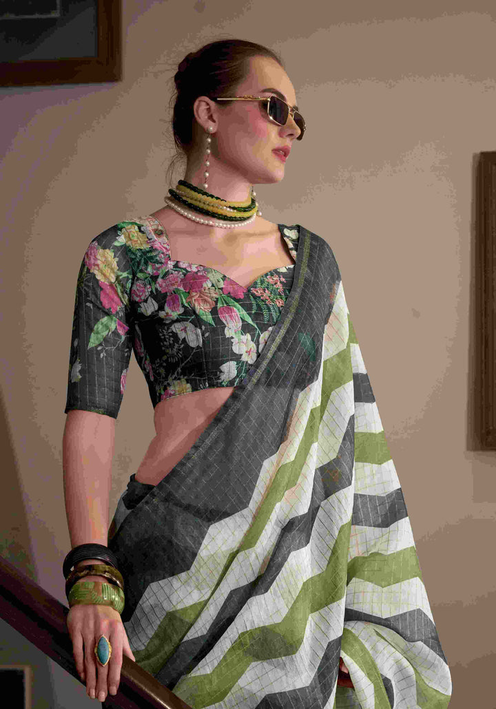Breathable Linen Cotton Saree with Lining Work Design