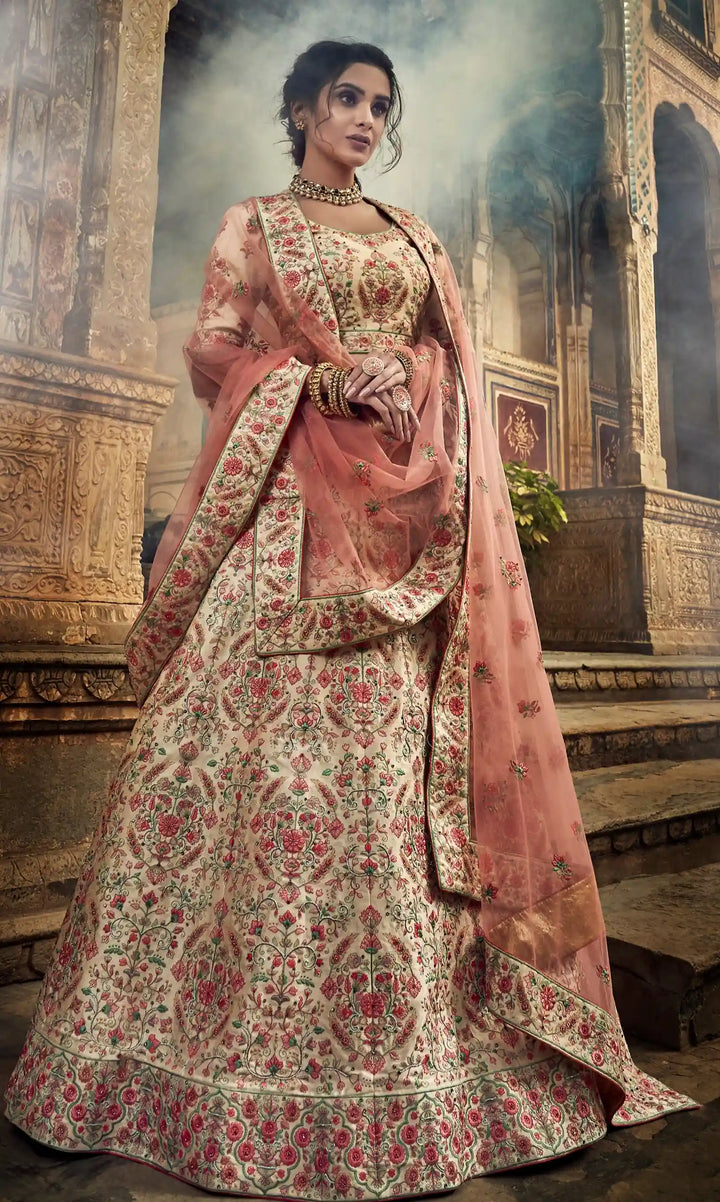 Jute White Art Silk Lehenga | Cut dana & Thread Work Bridal Set