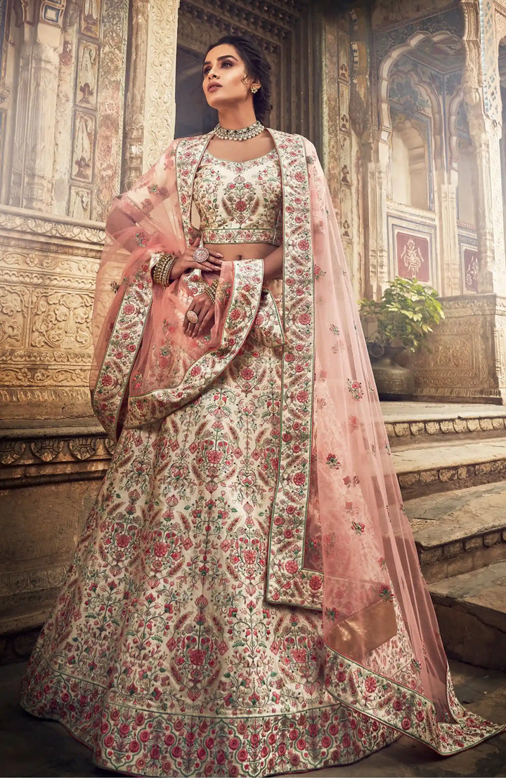 Jute White Art Silk Lehenga | Cut dana & Thread Work Bridal Set