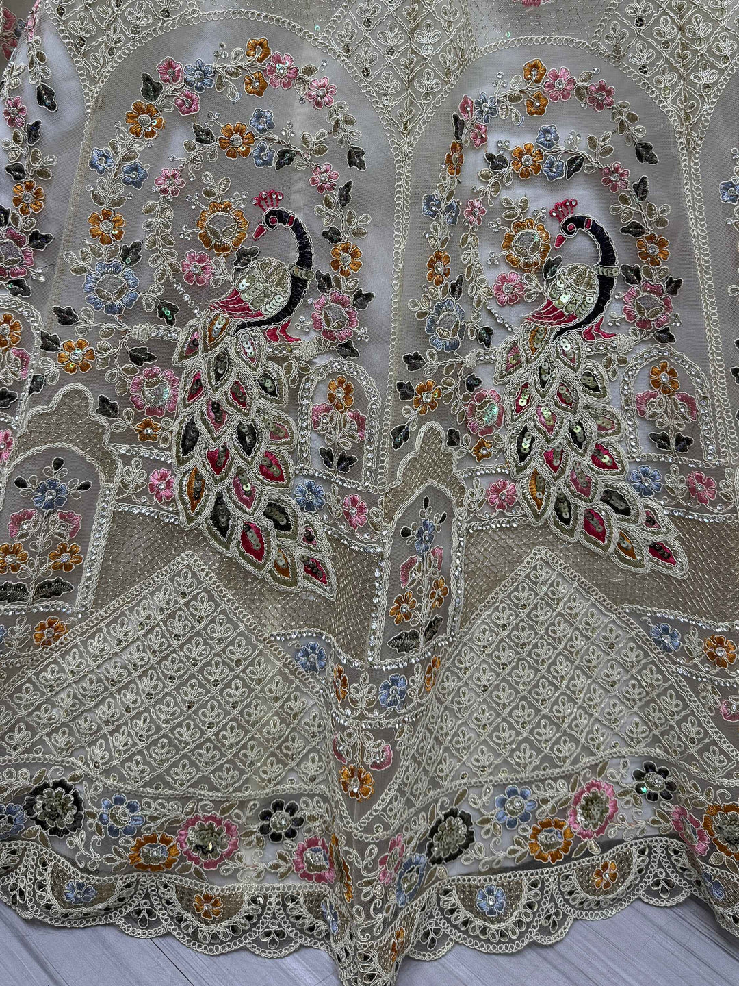 Excellent Off-White Lace Work | Net Bridesmaid Lehenga Choli Style Statement