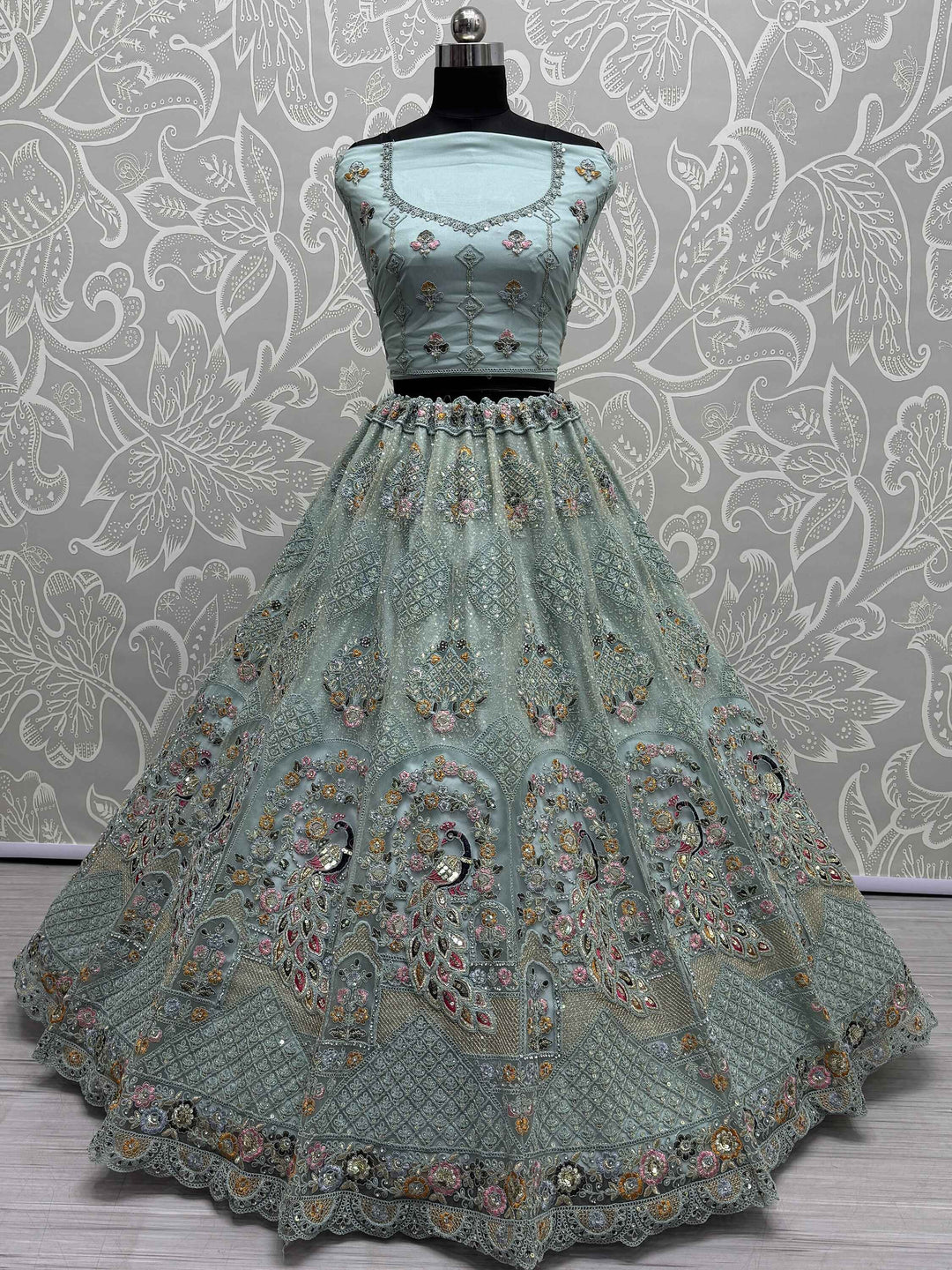 Enjoyable Aqua Blue Dori Work Net Bridesmaid Lehenga Choli