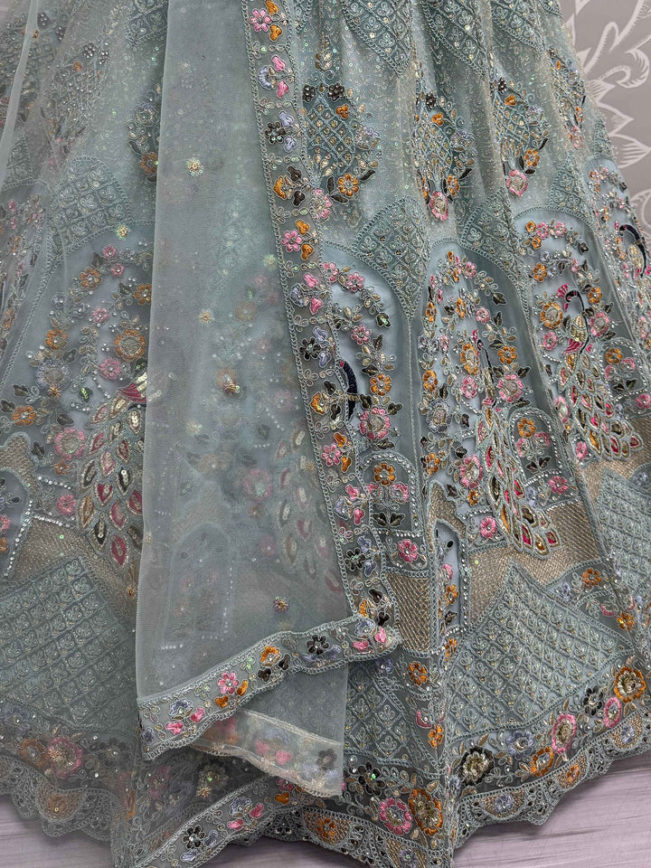 Enjoyable Aqua Blue Dori Work Net Bridesmaid Lehenga Choli