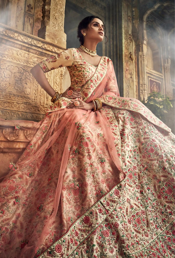 Jute White Art Silk Lehenga | Cut dana & Thread Work Bridal Set