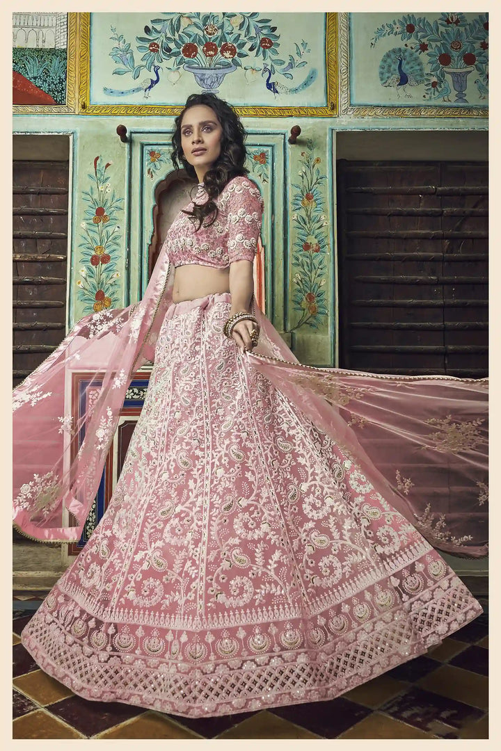 Peach Soft Net Lehenga Choli Set | Traditional Indian Wedding Wear