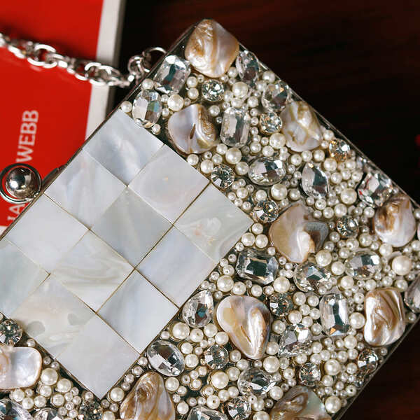 Zoya Embellished Brass Clutch | Elegant Mother of Pearl Design
