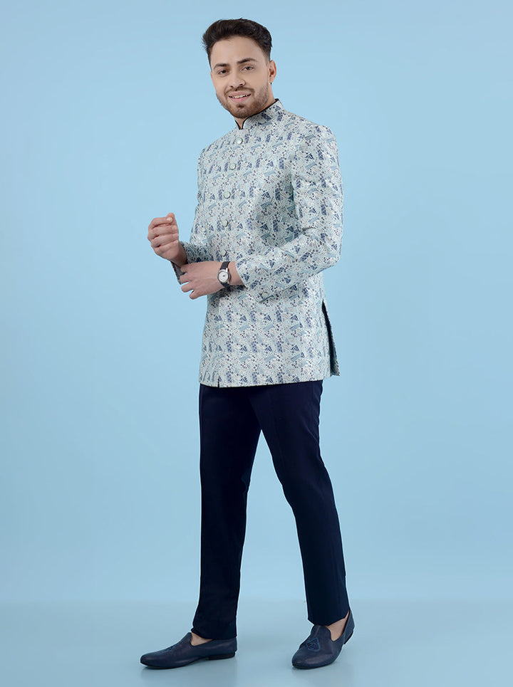 Experience sophistication with our blue Jodhpuri suit, designed for special occasions in the USA.
