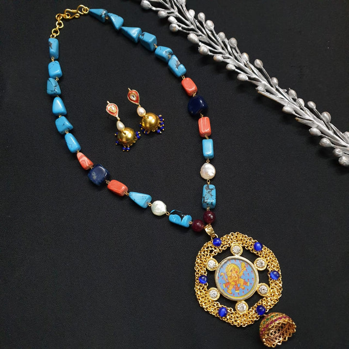 Turquoise Beaded Lord Hanuman | Pendant Set With Earrings Exclusive