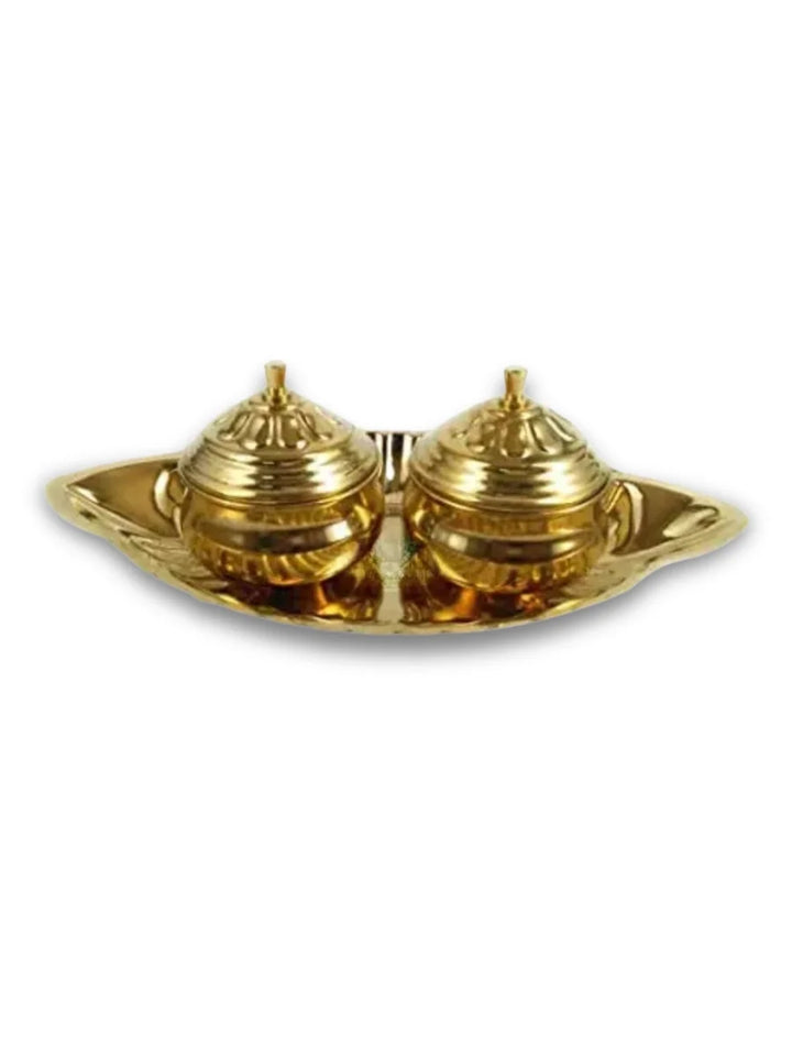 Brass Pooja Haldi-Kumkum Set | Traditional Indian Home Decor Item