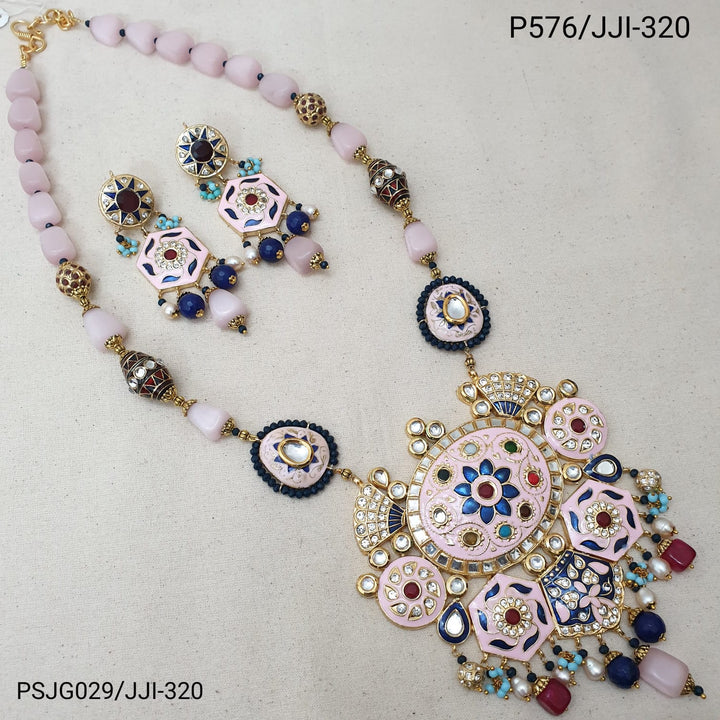 Pink Meenakari Work Unique | Pendant Set With Earrings Signature Design
