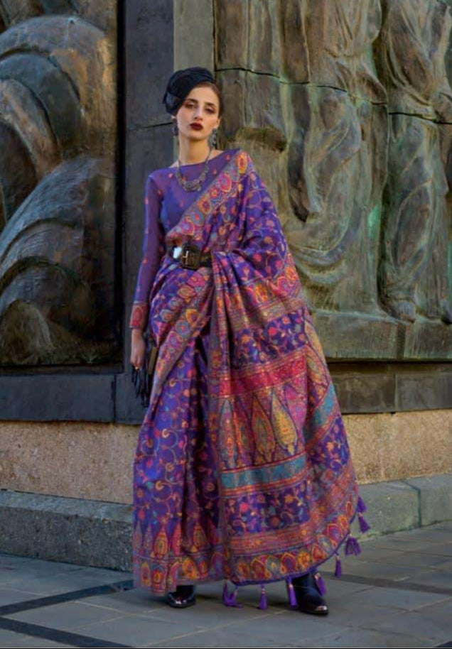 Designer Kashmiri Pashmina Organza Silk Saree | Traditional Indian Wear