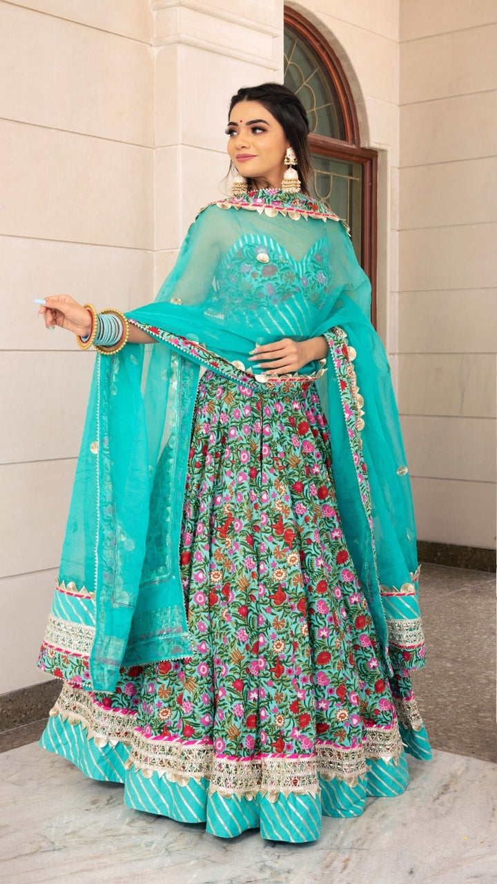 AASMA HAND BLOCK PRINT LEHENGA SET - Pomcha Jaipur . lehanga,dress anarkali,anarkali designer dresses,anarkali suits,lehenga wedding,designer suit anarkali,designer suits anarkali,designer dress anarkali,dupattas,saree collection,saree collections,dress designer,anarkali suits design,anarkali designer suit