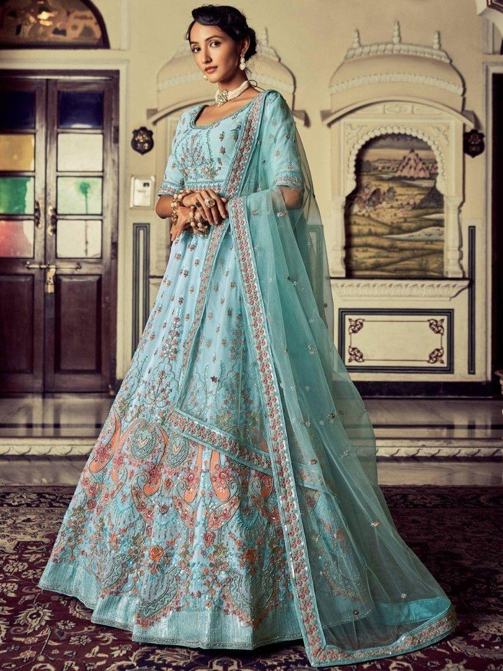 Sky Blue Lehenga Choli set | Georgette Material with Zarkan & Glitter Zari Embroidery