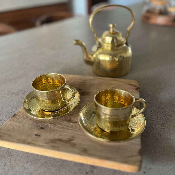 Chuski Brass Serveware | Elegant Cup & Saucer Set