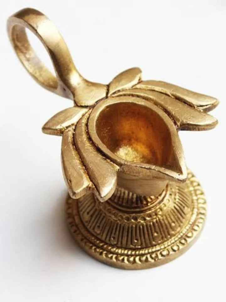 Brass Kamalam Diya with Handle | Spiritual Pooja Decor Item