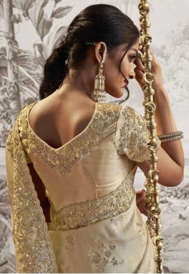 Gorgeous Off White Crush Georgette Saree | Zari Embroidery & Latkan Detail