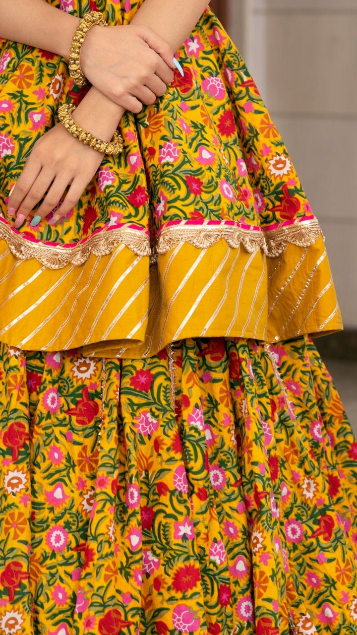 HALDI YELLOW HAND BLOCK PRINT LEHENGA SET - Pomcha Jaipur