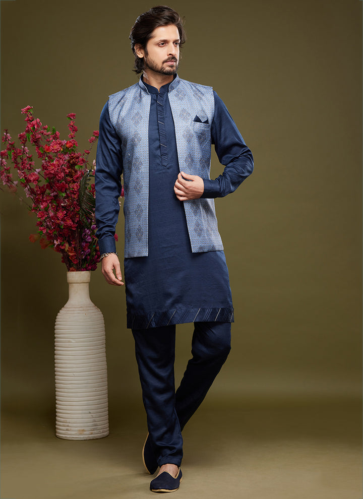 Luxurious art banarasi silk Premium Kurta Pajama with Koti | for wedding Wear