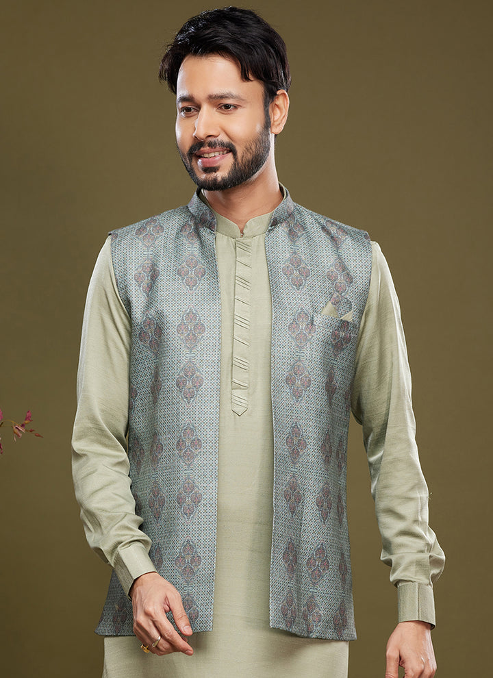 Luxurious art banarasi silk Premium Kurta Pajama with Koti | for wedding Wear