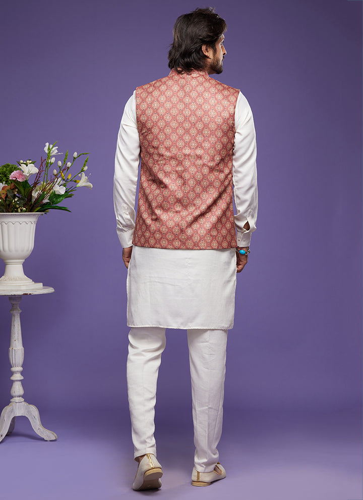 Luxurious art banarasi silk Premium Kurta Pajama with Koti | for wedding Wear