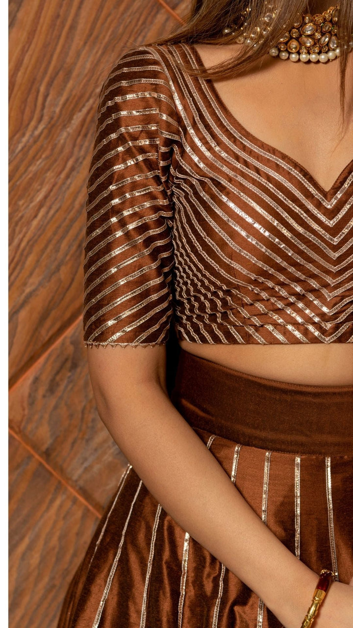BANI THANI BROWN COTTON SILK LEHENGA SET - Pomcha Jaipur