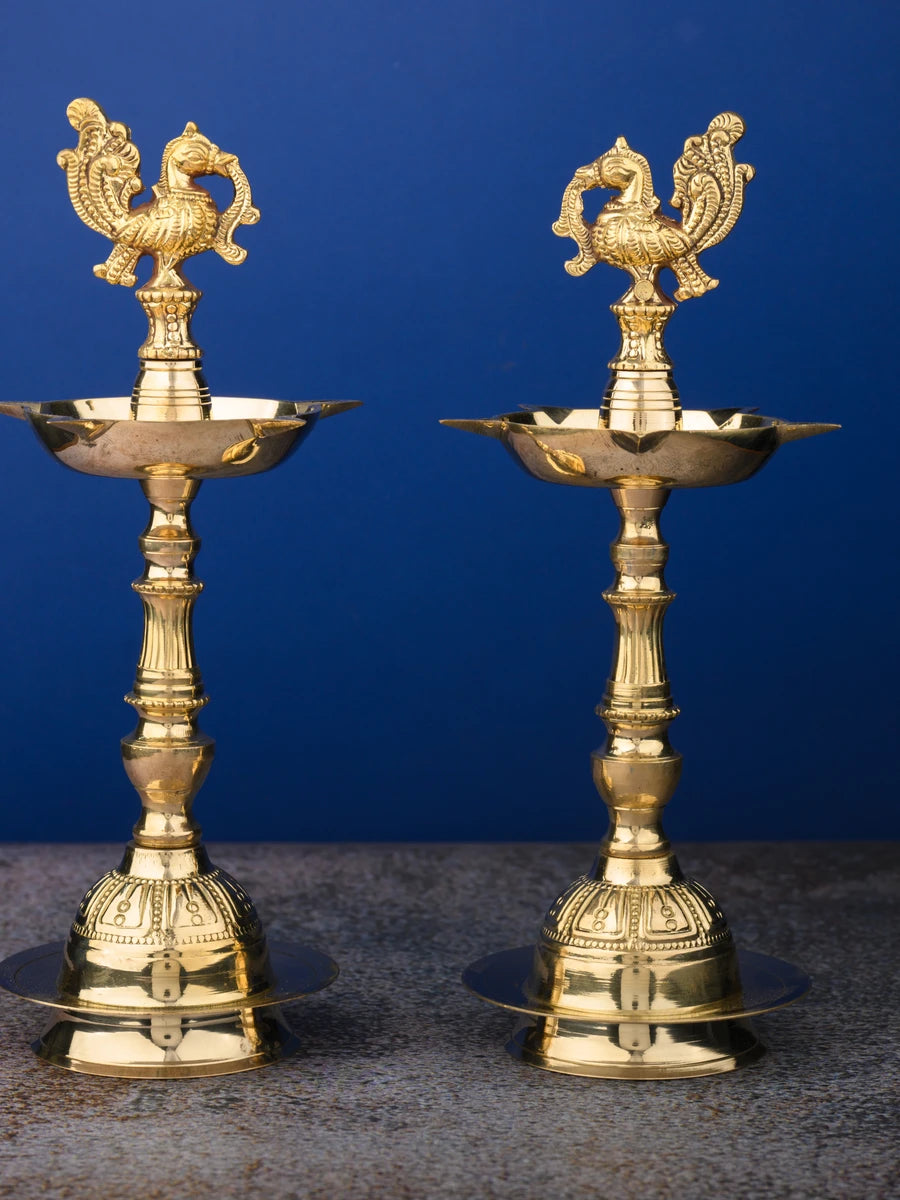 Pure Brass Nakashi Peacock Diya | Mahabharat Pital Oil Lamp Pack of 2