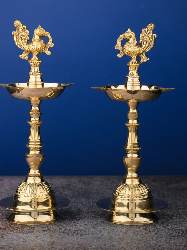 Pure Brass Nakashi Peacock Diya | Mahabharat Pital Oil Lamp Pack of 2