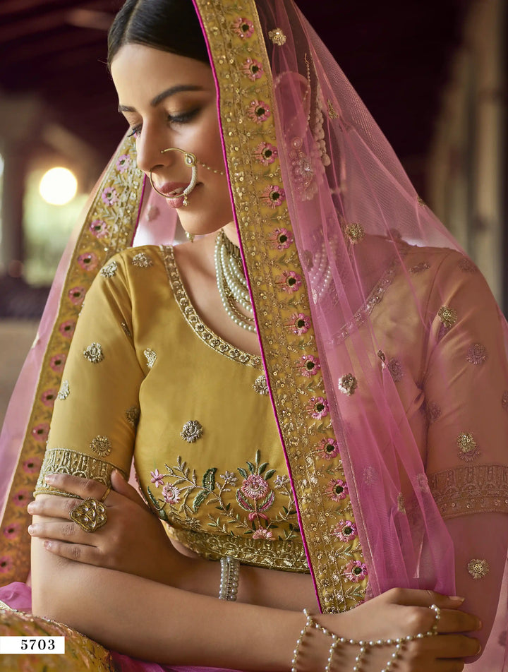 Mustard Organza Lehenga | Resham & Zari Work