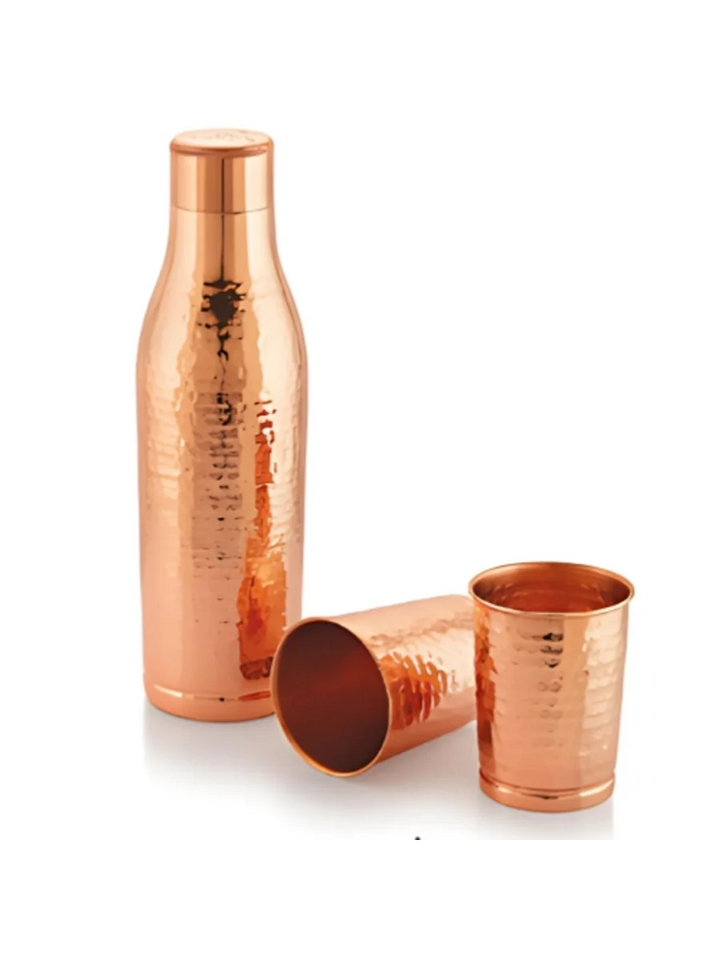 Amulya Copper Water Bottle 1000 ml with Glass Set | Ayurvedic Health Benefits