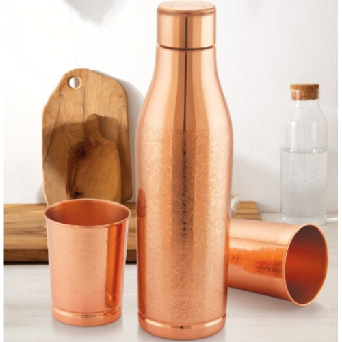 Amulya Copper Water Bottle 1000 ml with Glass Set | Ayurvedic Health Benefits