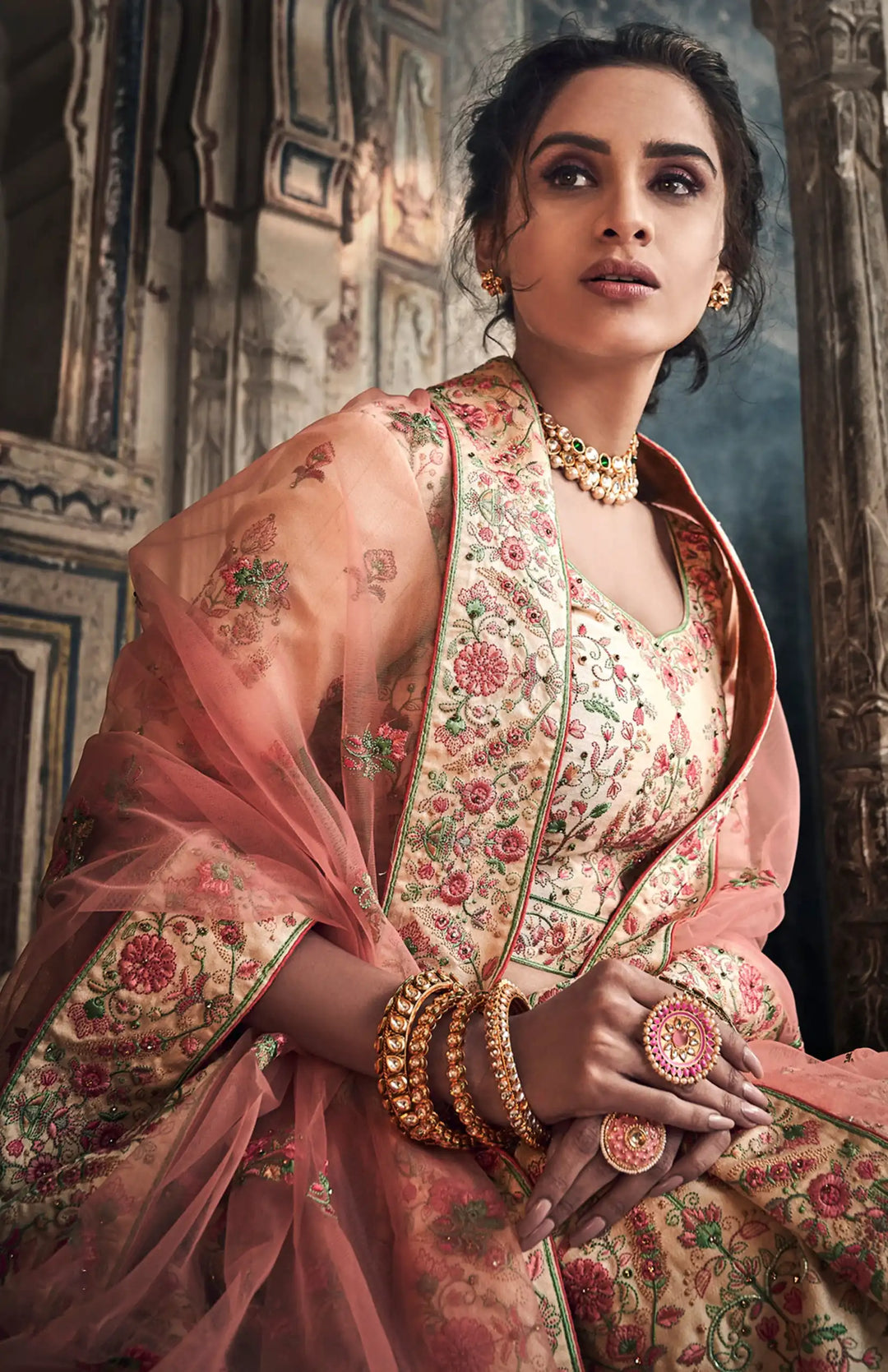 Jute White Art Silk Lehenga | Cut dana & Thread Work Bridal Set
