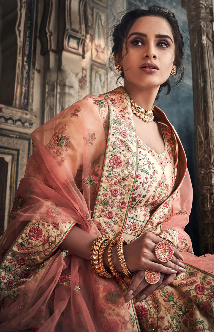 Jute White Art Silk Lehenga | Cut dana & Thread Work Bridal Set