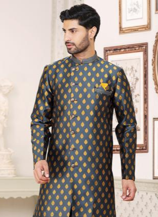 Gray Banarasi Indo Western | Royal Attire for Weddings & Receptions