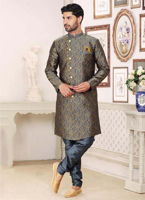 Dusty Gray Banarasi Indo Western | Royal Attire for Weddings & Receptions