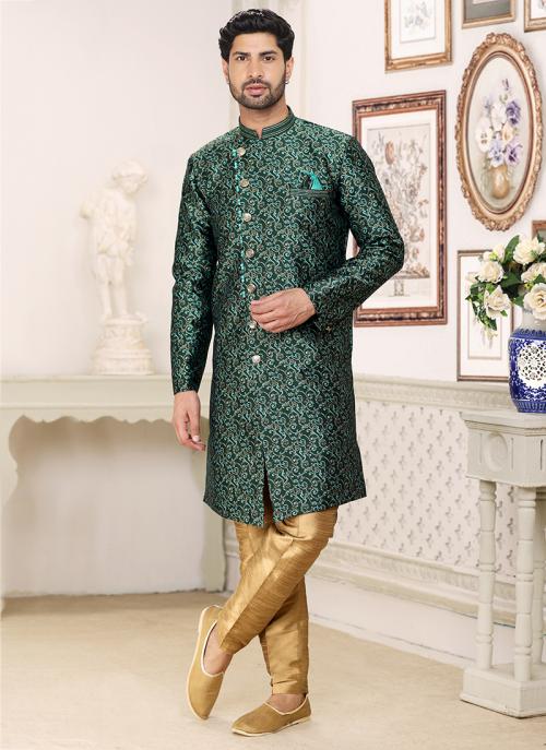 Wedding Wear Indo Western | Bottle Green Suit with Regal Craftsmanship