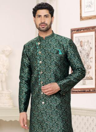 Wedding Wear Indo Western | Bottle Green Suit with Regal Craftsmanship