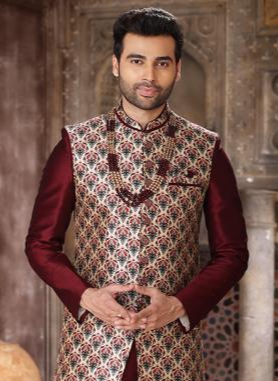 Wine Elegant Art Silk Indo Western | Timeless Ethnic Wear for Men