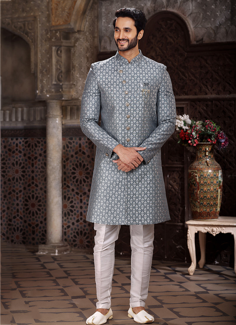 Gray Indo western for Men | Elegant Wedding Wear for Sangeet & Receptions