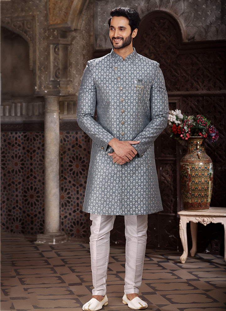 Gray Indo western for Men | Elegant Wedding Wear for Sangeet & Receptions