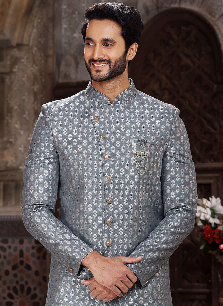 Gray Indo western for Men | Elegant Wedding Wear for Sangeet & Receptions