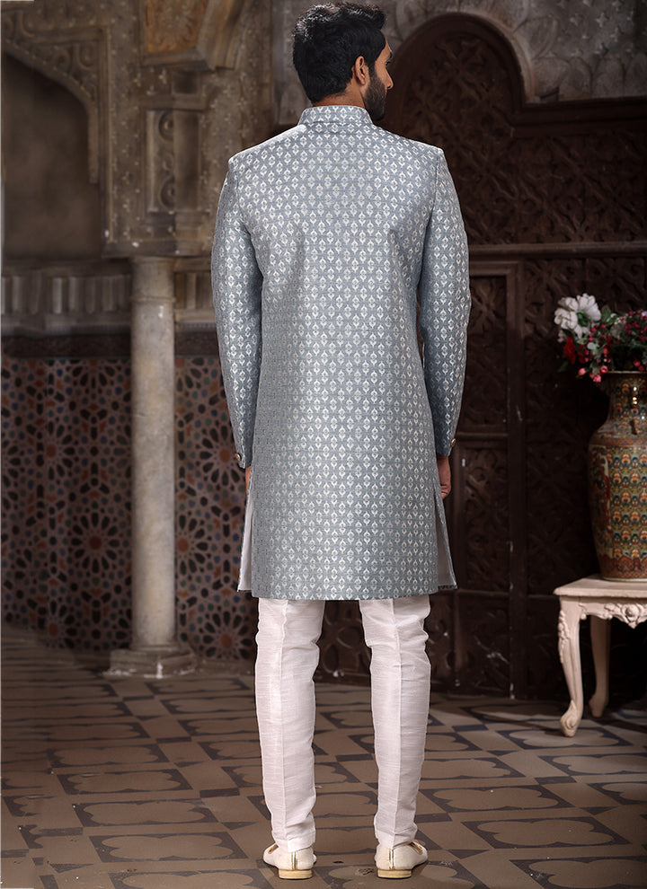 Gray Indo western for Men | Elegant Wedding Wear for Sangeet & Receptions