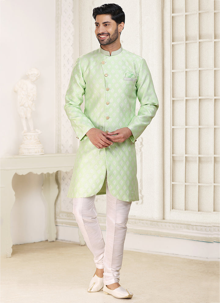 Light Pista Green Indo western Wear | Perfect Party Wear with a Traditional Touch