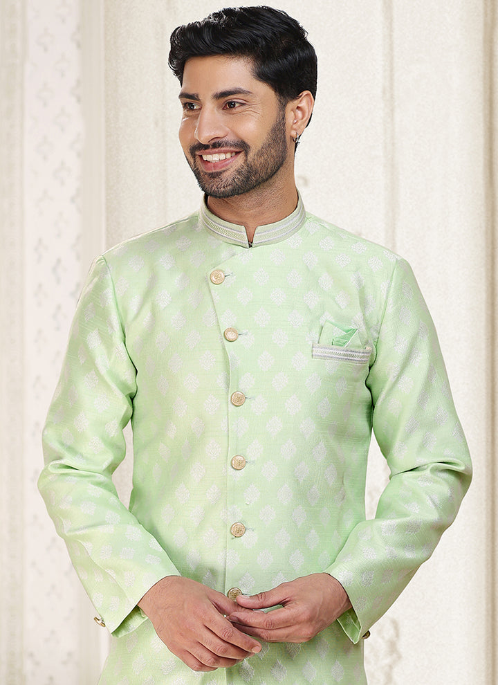 Light Pista Green Indo western Wear | Perfect Party Wear with a Traditional Touch