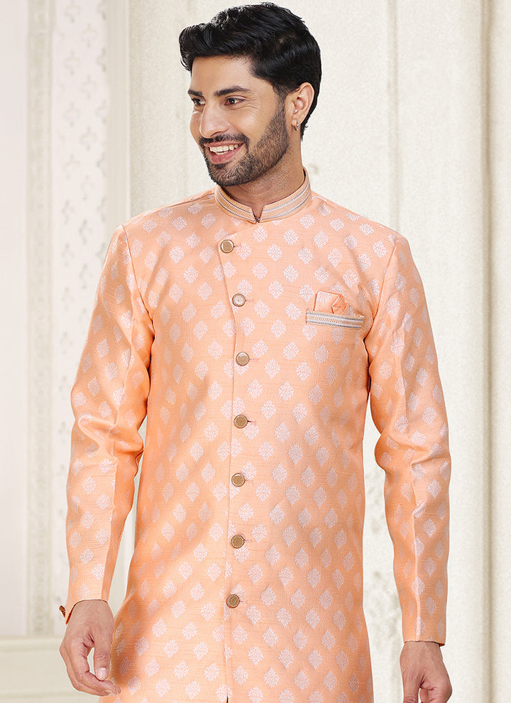 Traditional Peach Indo western Outfit | Luxurious Look for Weddings & Festive Events