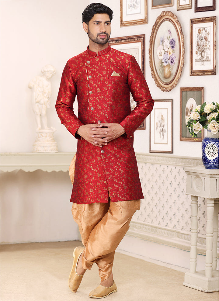 Banarasi Silk Maroon Indo western Outfit | Luxurious Look for Weddings & Festive Events